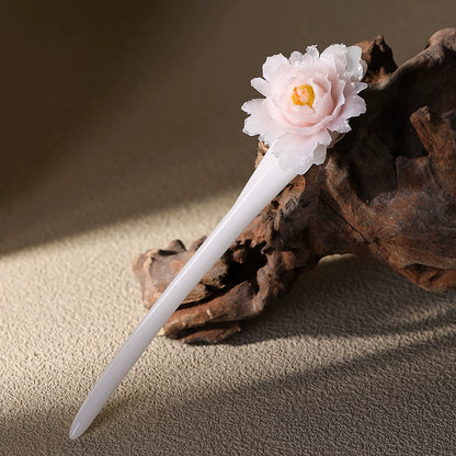 Pale pink peony ceramic hairpin with a smooth white stick
