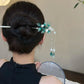 Elegant New Chinese Style Matte Jade Green Floral Tassel Hairpin – Traditional Ancient Feng