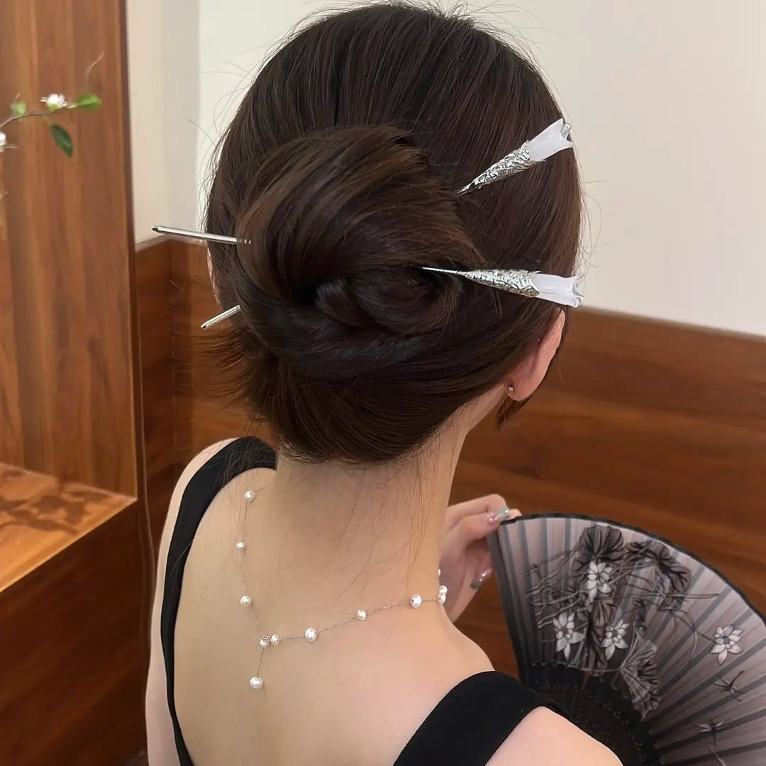 Magnolia Flower Hairpin – 19cm Hanfu Step Shake Hair Stick for Traditional Updos