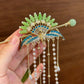 New Chinese Style Green Peacock Hairpin Set – Elegant Hanfu Hair Accessories with Tassels