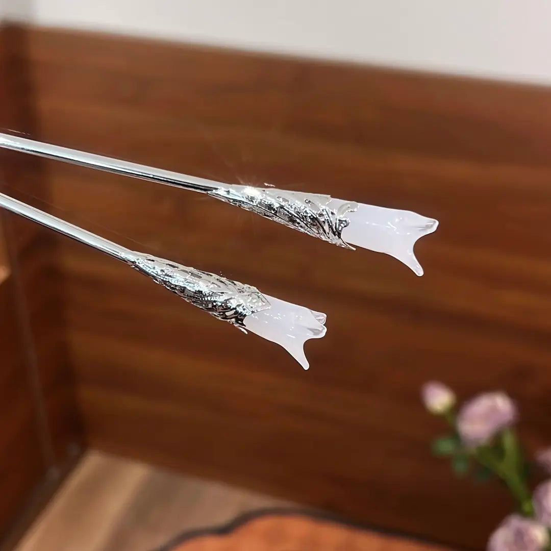 Magnolia Flower Hairpin – 19cm Hanfu Step Shake Hair Stick for Traditional Updos