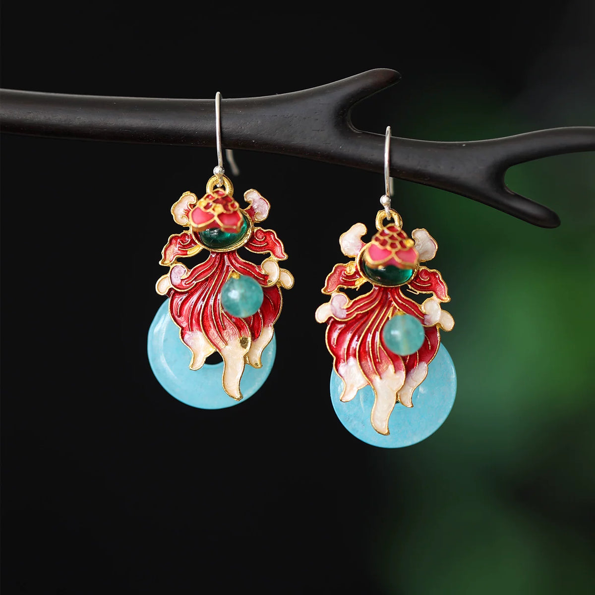 Pair of koi fish earrings with the 925 silver hook option