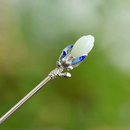 Silver-tone magnolia hairpin with the standard gift box