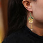 Golden osmanthus leaf tassel earring worn, side view
