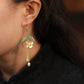 Golden osmanthus flower and green leaf tassel earrings, detail view