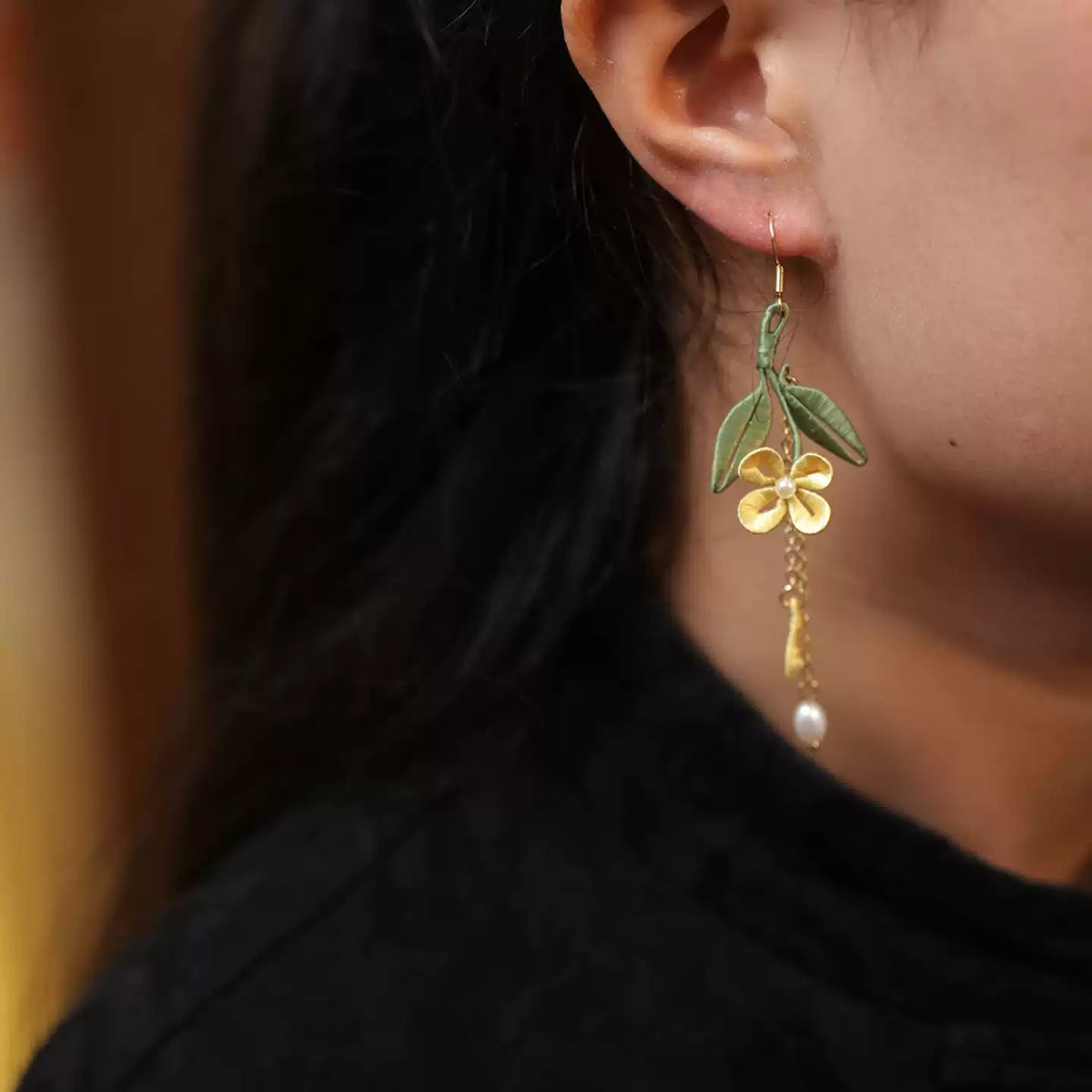 Handmade-inspired osmanthus flower tassel earrings, product detail