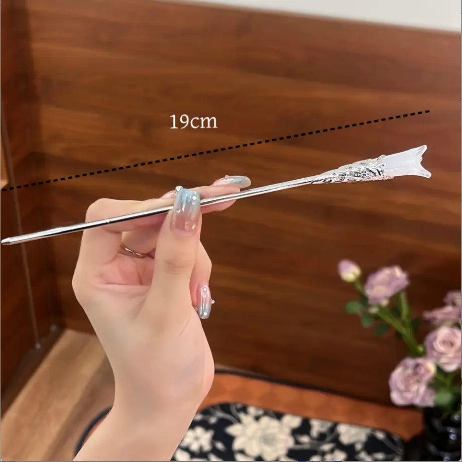 Magnolia Flower Hairpin – 19cm Hanfu Step Shake Hair Stick for Traditional Updos