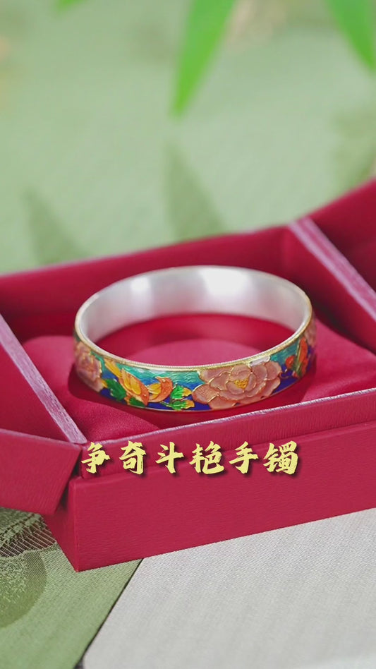 Enamel Silver Bangle – Handmade Chinese Cloisonné Bracelet Inspired by Traditional Art | Cultural Heritage Jewelry