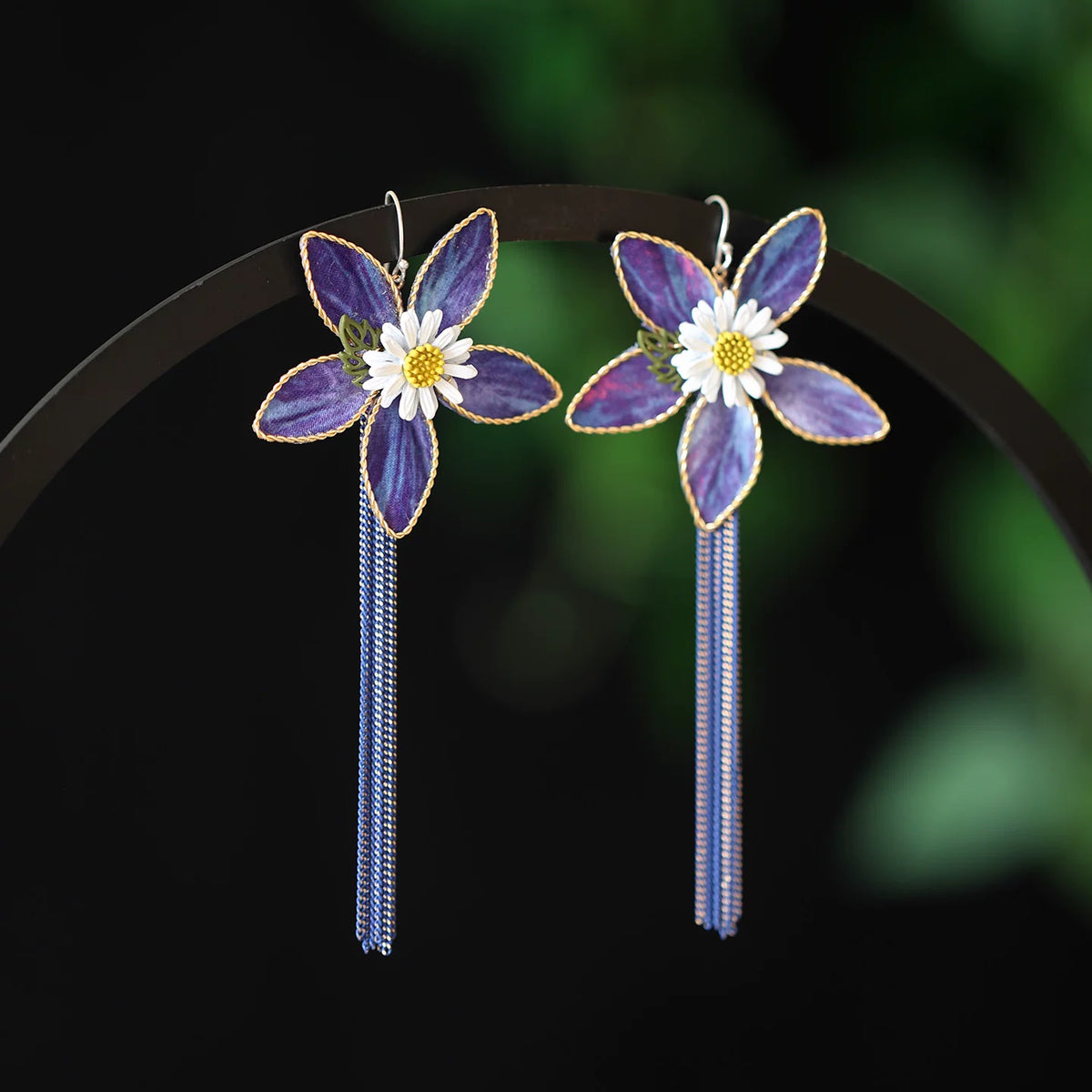 Purple floral earrings with 925 sterling-silver hooks
