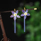 Purple floral earrings with gold-tone clip-on fasteners