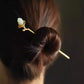 Tulip Magnolia Hairpin – Handmade Hetian Jade and Alloy Hair Stick
