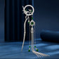 Silver bamboo and orchid tassel hairpin with green beads