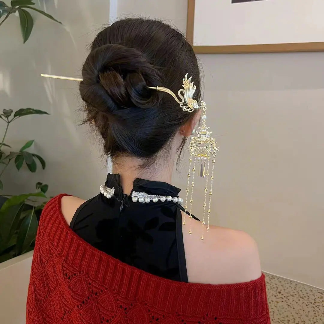 Elegant Phoenix Hairpin | Hanfu Step Shake Pin for Women | Traditional Chinese Feng Qiu Huang Kanzashi for Hanfu & Qipao