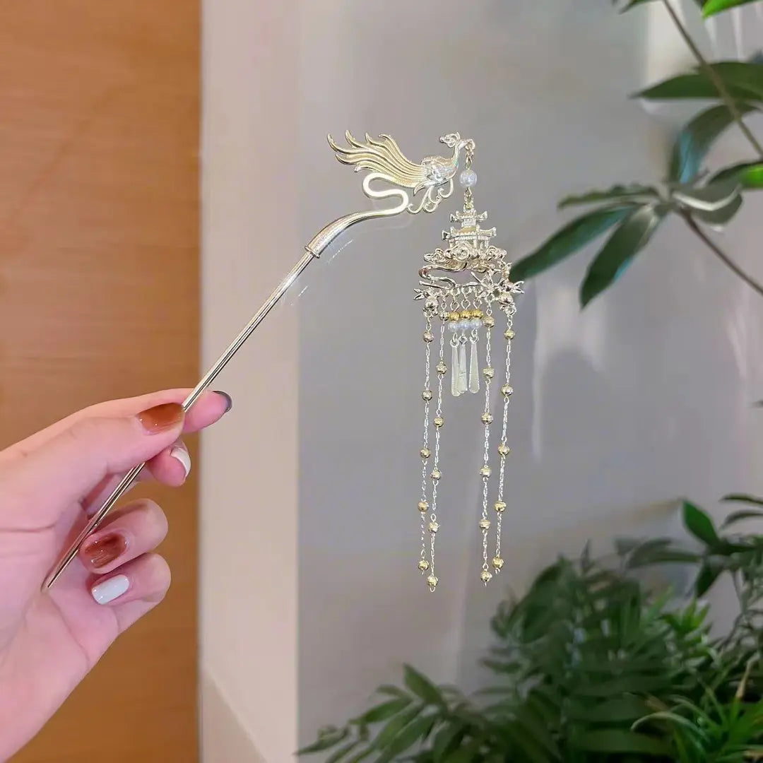 Elegant Phoenix Hairpin | Hanfu Step Shake Pin for Women | Traditional Chinese Feng Qiu Huang Kanzashi for Hanfu & Qipao