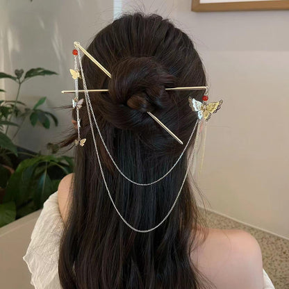 Neuer chinesischer Doppelhaarreif mit Schmetterlingsquasten – Eleganter Hanfu Haarschmuck