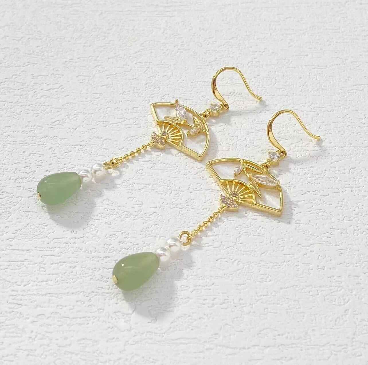 Chinese Fan-Shaped Earrings in 925 Silver – Traditional Hanfu Meets Modern Design