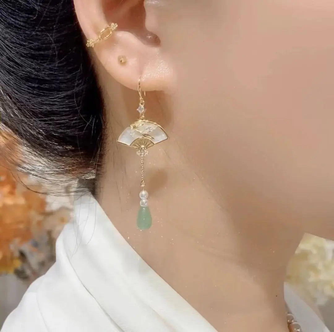 Chinese Fan-Shaped Earrings in 925 Silver – Traditional Hanfu Meets Modern Design