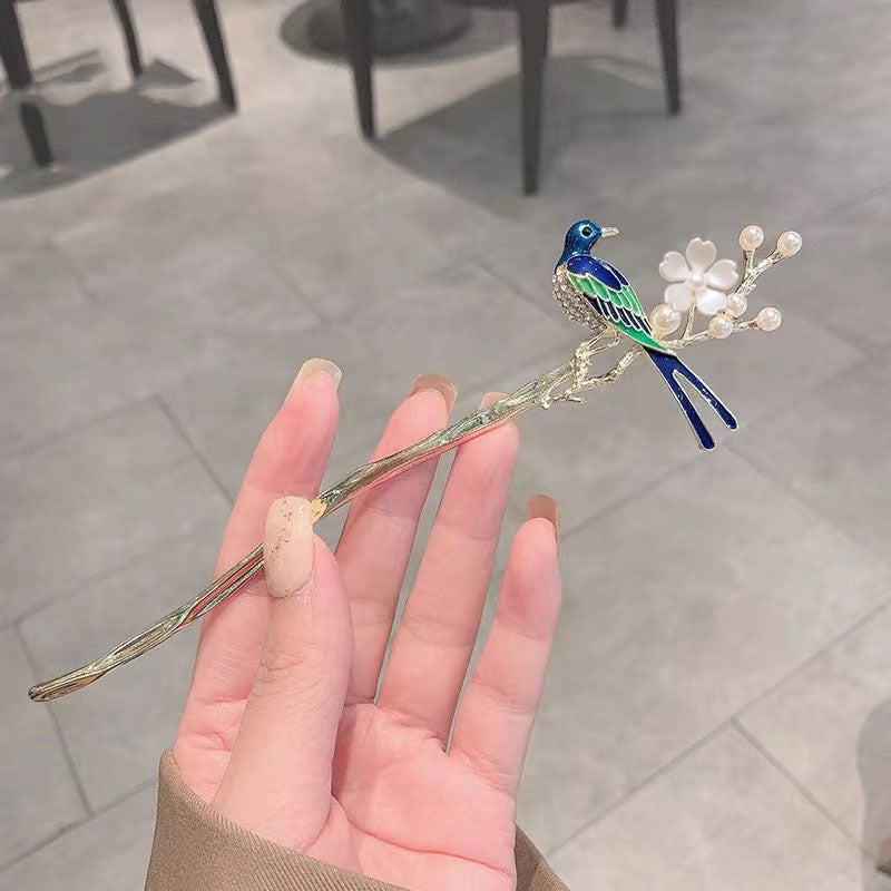 Branch Magpie Flower Pearl Hairpin - Alloy