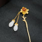 Red Flower and 2 White Magnolia Tassel Hairpin - Sterling Silver