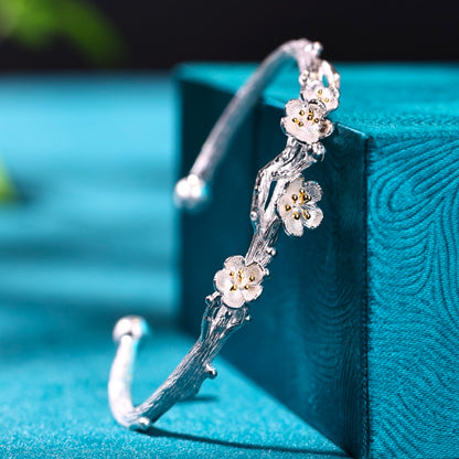 4 offenes Armband Pfirsichblüte – Sterlingsilber
