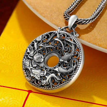 Karpfen Lotus Hohlrunder Anhänger - Sterlingsilber