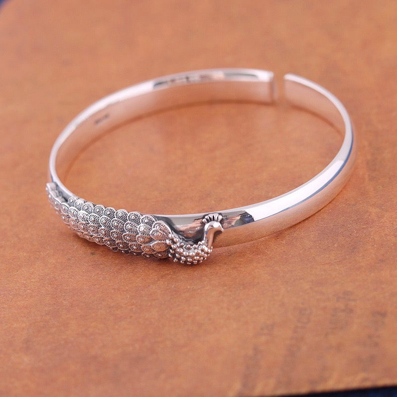 Chinese Peacock Open Bracelet - Sterling Silver