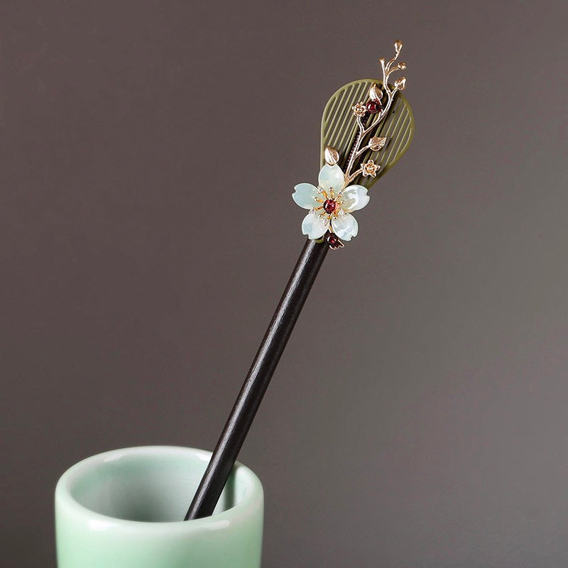 Chinese Pipa And Pomegranate Flower Hairpin-Wood