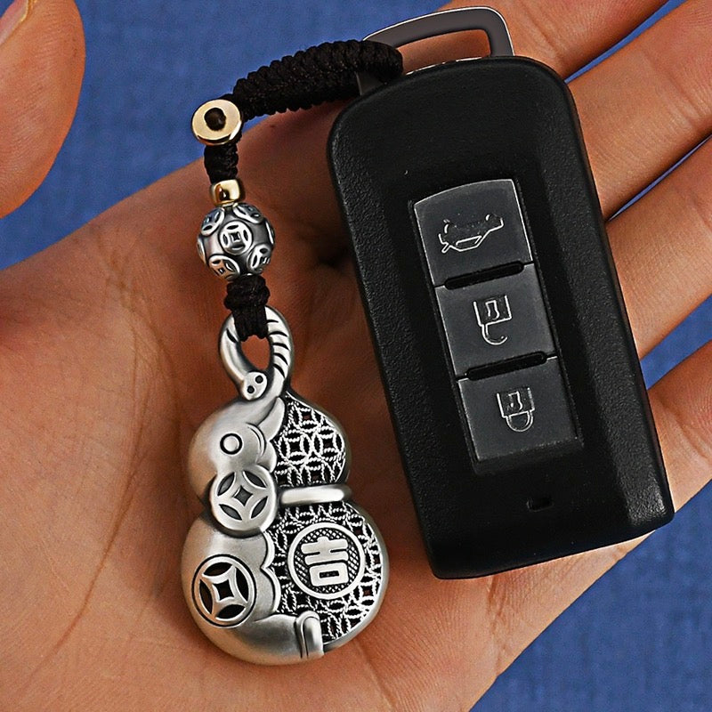 Elephant gourd beads car key chain - sterling silver