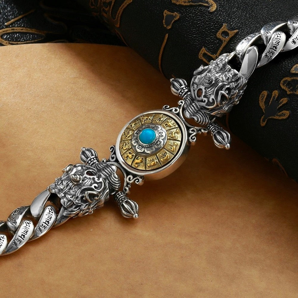 Pixiu 12 Zodiac Blue Turquoise Rotable Bracelet - Sterling Silver