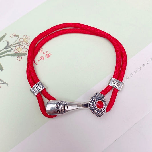 Red Rope Ruyi Bracelet - Sterling Silver