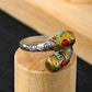 Ruyi Golden Hoop Stick Turquoise Ruby Ring - Sterling Silver