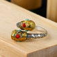 Ruyi Golden Hoop Stick Turquoise Ruby Ring - Sterling Silver