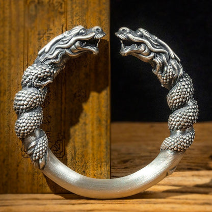 Dragon Double-headed Bracelet - 999 Fine Silver