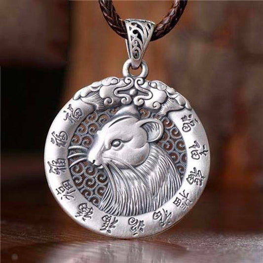 Character "Fú" Hollow And 12 Zodiac Pendant-sterling silver